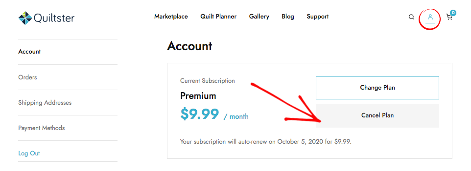 Cancel Plan Screenshot